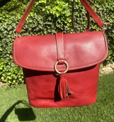 Dooney & Bourke Florentine Leather Dottie Crossbody Red Tassel Adjustable Strap - Image 1 of 4
