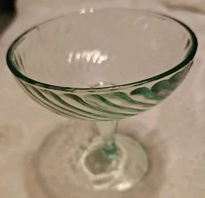Vintage Light Green GLOWS Depression Uranium Glass Compote Swirl Bowl 5.5"Tx5"W - Image 1 of 4