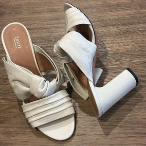 Lewit Block High Heels Off White Leather Knot Detail Sandals Shoes Size 41 US 10 - Picture 1 of 8