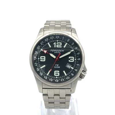Reloj suizo Torgoen T5 esfera negra acero inoxidable raro Foto 1 de 4