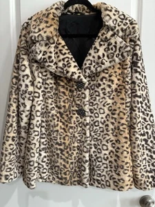 WOMEN'S CHILL COUTURE FAUX FUR LEOPARD COAT size L REVERSIBLE - Picture 1 of 10
