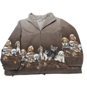 Vintage Blair Dog Puppies Puppy Fleece Jacket Full Zip Women Plus Size 3X Brown - Picture 1 of 8