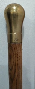 Last Oak Antique Vintage WS Heavy SOLID BRASS top Handle CANE walking stick 35" - Picture 1 of 11