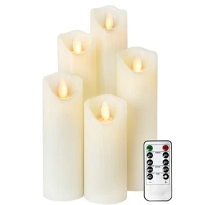 5pc Realistic Artificial Moving Flame Pillar Candles,LED Battery Operated Lights - Picture 1 of 10