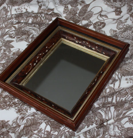 Antique -Eastlake Aesthetic Carved Victorian Complex Carved Burl Frame Mirror Cover