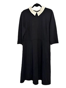 Girl With Curves Black Dress With White Peter Pan Collar 3/4 Sleeves Knee-Length - Picture 1 of 6