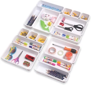 Interlocking Desk Drawer Organizer Tray Dividers Plastic Shallow Narrow 16 Pcs - Picture 1 of 12