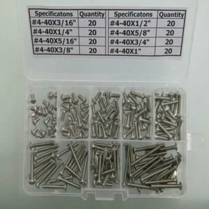 Kit surtido de tornillos de cabeza de botón hexagonal de acero inoxidable #4-40 160 piezas - Imagen 1 de 3