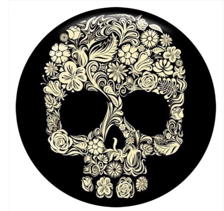 CHARM FITS GINGER SNAPS STYLE JEWELRY PAINTED METAL #204 FLORAL SKULL HEAD BLACK - Image 1 of 1