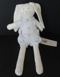 SA*. DOUDOU PELUCHE PETIT BATEAU LAPIN blanc bleu rayé short 25cm - 100% NEUF - Foto 1 di 6