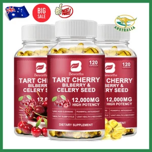 3x  High Potency Tart Cherry Extract 12000mg Equivalent, 120Vegetarian Capsules - Picture 1 of 9