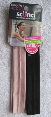 2 Scunci Active Pink Black No Slip Soft Fabric Headband Headwrap Hair Head Bands - Image 1 of 4