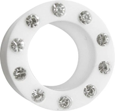 SET 2 weiße Ohr Piercing Schmuck Acryl Flesh Tunnel mit Steinkranz 4-20mm Stärke - Bild 1 von 2