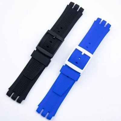 Cinturino orologio gomma silicone 24x22mm per Swatch IRONY SCUBA 200 blu bianco - Immagine 1 di 4