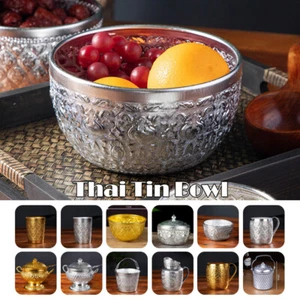 Handicraft Gold/Tin Metal Carved Round Thai Bowl Tableware for Restaurant&Hotel - Picture 1 of 51