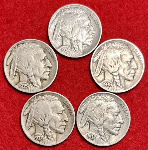 BUFFALO NICKELS FULL DATE 5 PER LOT - ALL DIFFERENT YEARS OR MINT MARKS Cover