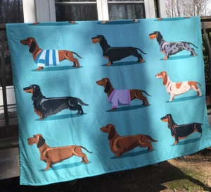 Love Heart Dachshunds Shower Curtain Turquoise Fabric w Weiner Dogs 72 x 72 - Picture 1 of 7