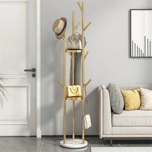 High-Grade 3 Tier Coat Rack Stand 3 Branch-Hook Hall Tree Heavy Duty Marble Base - Picture 1 of 12