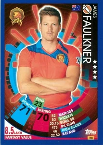 2017 2018 GUJARAT LIONS IPL Cricket Card JAMES FAULKNER Topps Attax - Picture 1 of 2