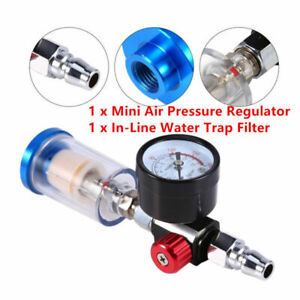 0-180Psi & In-Line Water Trap Filter Tool Spray Paint Gun Air Pressure Regulator
