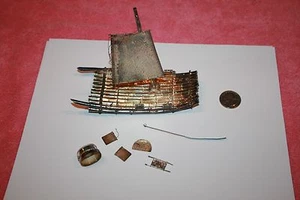 Antique Japanese Hand Crafted Bamboo Sail Raft of Fine Silver Wood Base - Picture 1 of 6