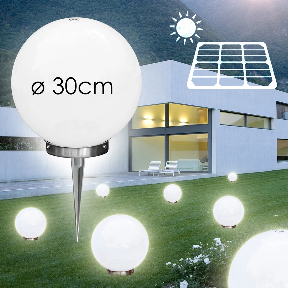 Garten Solar Kugel Lampe 30cm Terrasse Edelstahl Stand Licht Wegeleuchte Veranda - Bild 1 von 3