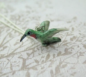 Kolibri Porzellan Anhänger Halskette Silber Glück Spirituell Tier Schmuck - Picture 1 of 2