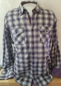 Bugatchi Men's Long Sleeved Shirt Purple Plaid Western Style Shaped Fit - Picture 1 of 5