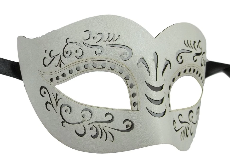 Máscara veneciana de cuero blanco cortada con láser para graduación Foto 1 de 1