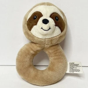 Moon and Stars Plush Brown Sloth 6" Hand Baby Rattle Toy - Picture 1 of 4