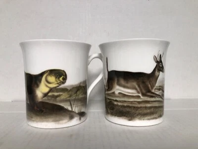 QUEENS FINE BONE CHINA COFFEE CUP AUDOBON HORCHOW COLLECTION OTTER AND STAG - Image 1 of 4