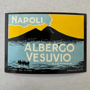Vintage Hotel Travel Luggage Label Hotel Albergo Vesuvio Napoli Naples Italy - Picture 1 of 5