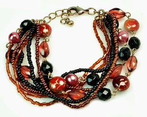 Lia Sophia Interplay Black and Copper Beaded Multi 8 Strand Bracelet  - Picture 1 of 5