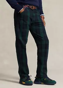 Polo Ralph Lauren Denim Carpenter Blackwatch Plaid Jeans Men's 33x32 Relaxed Fit - Picture 1 of 5