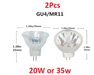 STATUS/ HEATFIELD OR APLAMP 2X Branded 20w & 35w MR11 Halogen Spot Lamp Light Bulbs 12v 35mm dimmable gu4