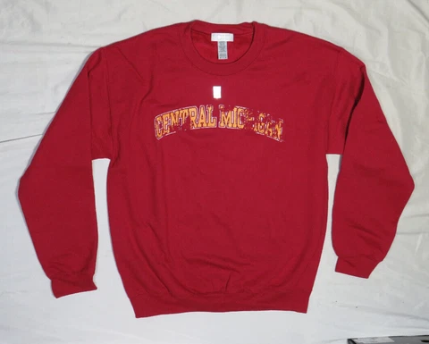 CENTRAL MICHIGAN CHIPPAWAS MENS MEDIUM CREW FLEECE SWEATSHIRT RED HEATHER NWT Cover