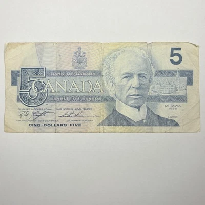 1986 Canadá nota de 5 dólares - prefixo ANM P#95D MDK/GGT - 7916 - Imagem 1 de 3