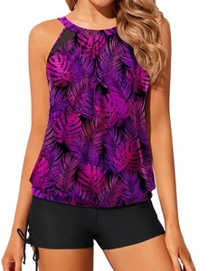 Tankini Swimsuits with Shorts - Tummy Control Two Piece Blouson Bathing Suits... - Picture 1 of 5