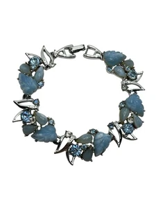 Blue moon glow fruit salad molded rhinestone silver tone vintage bracelet - Picture 1 of 17