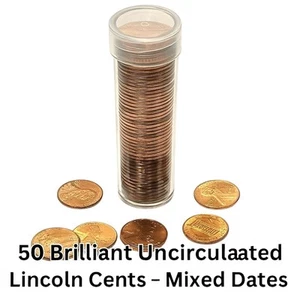 50 BU Lincoln Cents Roll – Brilliant Uncirculated Penny Lot – Mixed Dates Choice - Picture 1 of 7