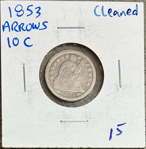 1853 Seated Liberty Dime With Arrows, Good Details, Cleaned - Foto 1 di 2
