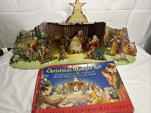 Christmas Manger Set No. 743 Cardboard Cut out Wells Badger Corp COMPLETE. Vtg - Picture 1 of 18