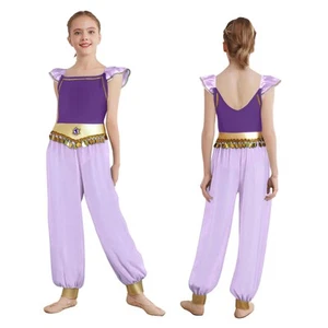 Kids Girl Costume Role Play Dancewear Parties Bodysuit Long Pants Flying Sleeve - Picture 1 of 64