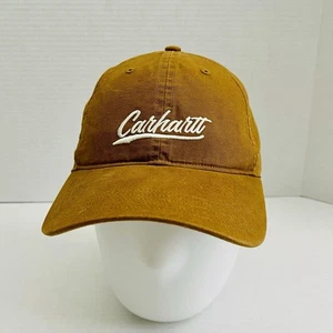 Carhartt Brown Canvas Hat Script Logo Adjustable Strapback - Picture 1 of 9