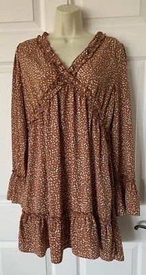LOVERICHE Babydoll Mini Dress Tunic Raffle Style Long Sleeve Boho Size M - Image 1 of 4