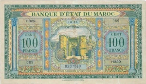 Morocco 100 Francs 1-8- 1943 P-27 Crispy VF Large Banknote + gift! MOR11 - Picture 1 of 3