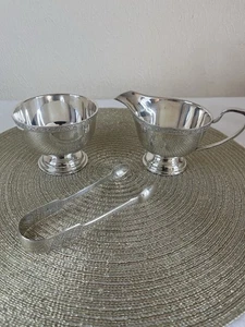 Vintage Sheffield EPNS Sahnekännchen & Zuckerdose mit Sterling Silber Zuckerzange - Bild 1 von 7