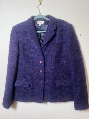 Blazer Talbots Mujer Púrpura Azul Lana Mohair Tweed Preppy Clásico Carrera 16 Foto 1 de 4