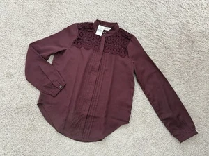 NWT Abercrombie & Fitch Y2K Burgundy Chrochet Button Down Shirt Womens Size S - Picture 1 of 9