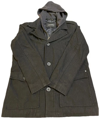 Guess Wool Peacoat With Hood Full Zip And Button Men’s Size Medium - Image 1 of 4